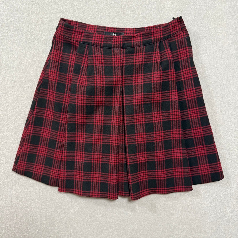 H&M Punk Edge Grunge Red Black Plaid Pleated Academia Skirt Size 2